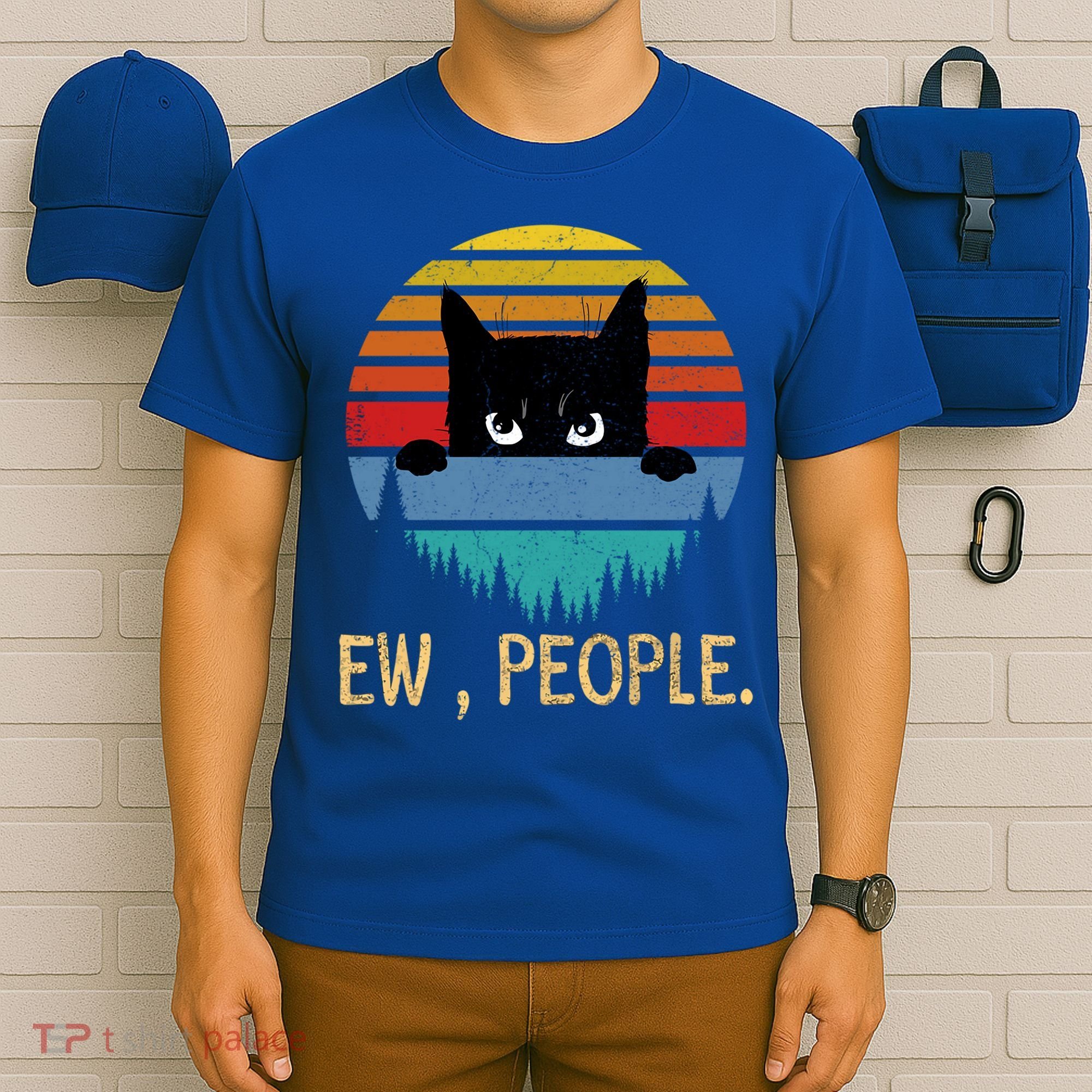 Ew People Black Cat Vintage Retro – Funny Cat Gift T-Shirt