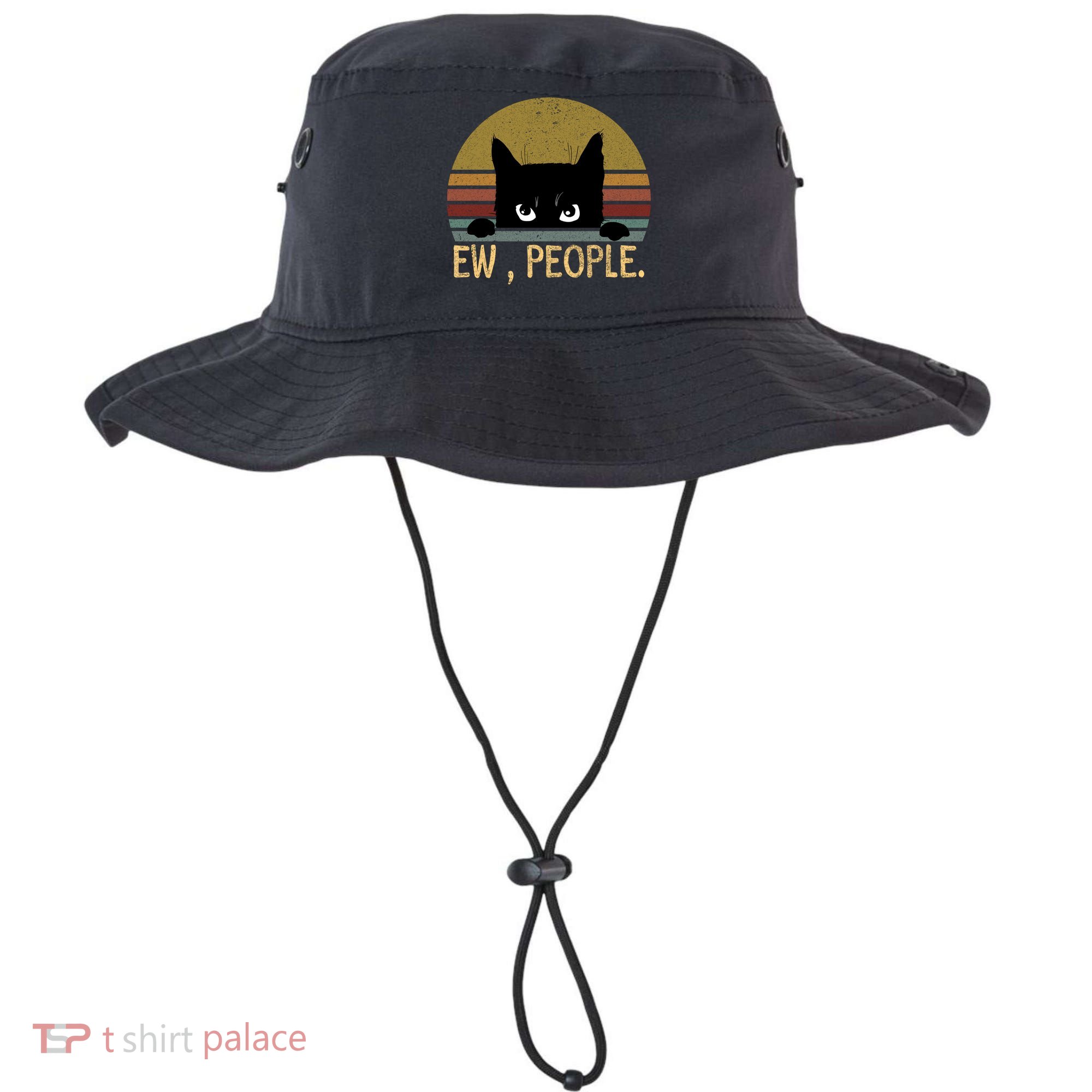 Ew People Black Cat Vintage Retro – Funny Cat Bucket Hat