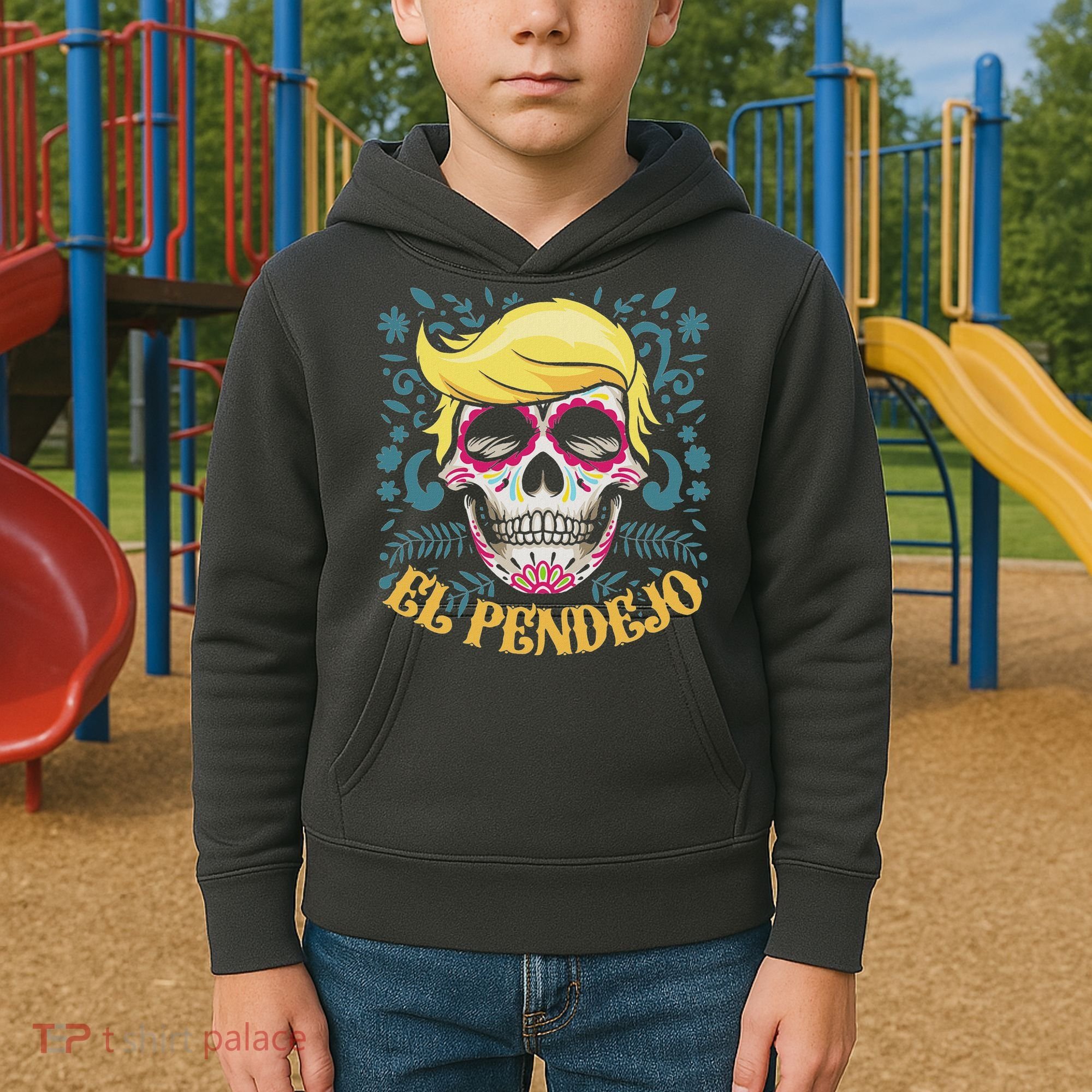 El Pendejo Dia De Los Muertos Sugar Skull Anti Trump Kids Hoodie