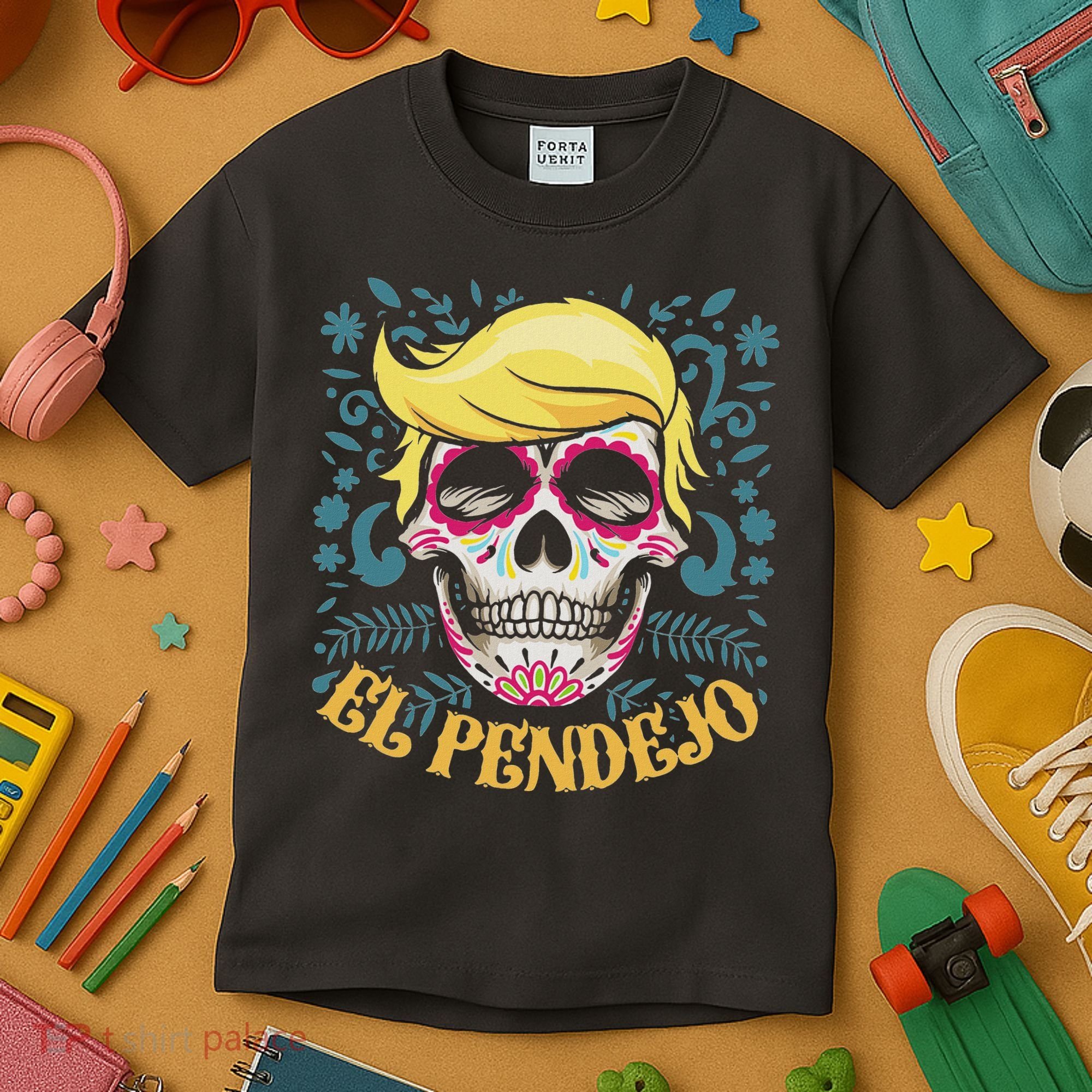 El Pendejo Dia De Los Muertos Sugar Skull Anti Trump Kids T-Shirt