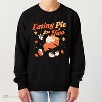 Eating Pie For Two Thanksgiving Pregnancy Announcet Funny Gift Women's Sweatshirt thumb 0