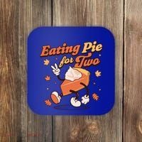 Eating Pie For Two Thanksgiving Pregnancy Announcet Funny Gift Coaster thumb 0