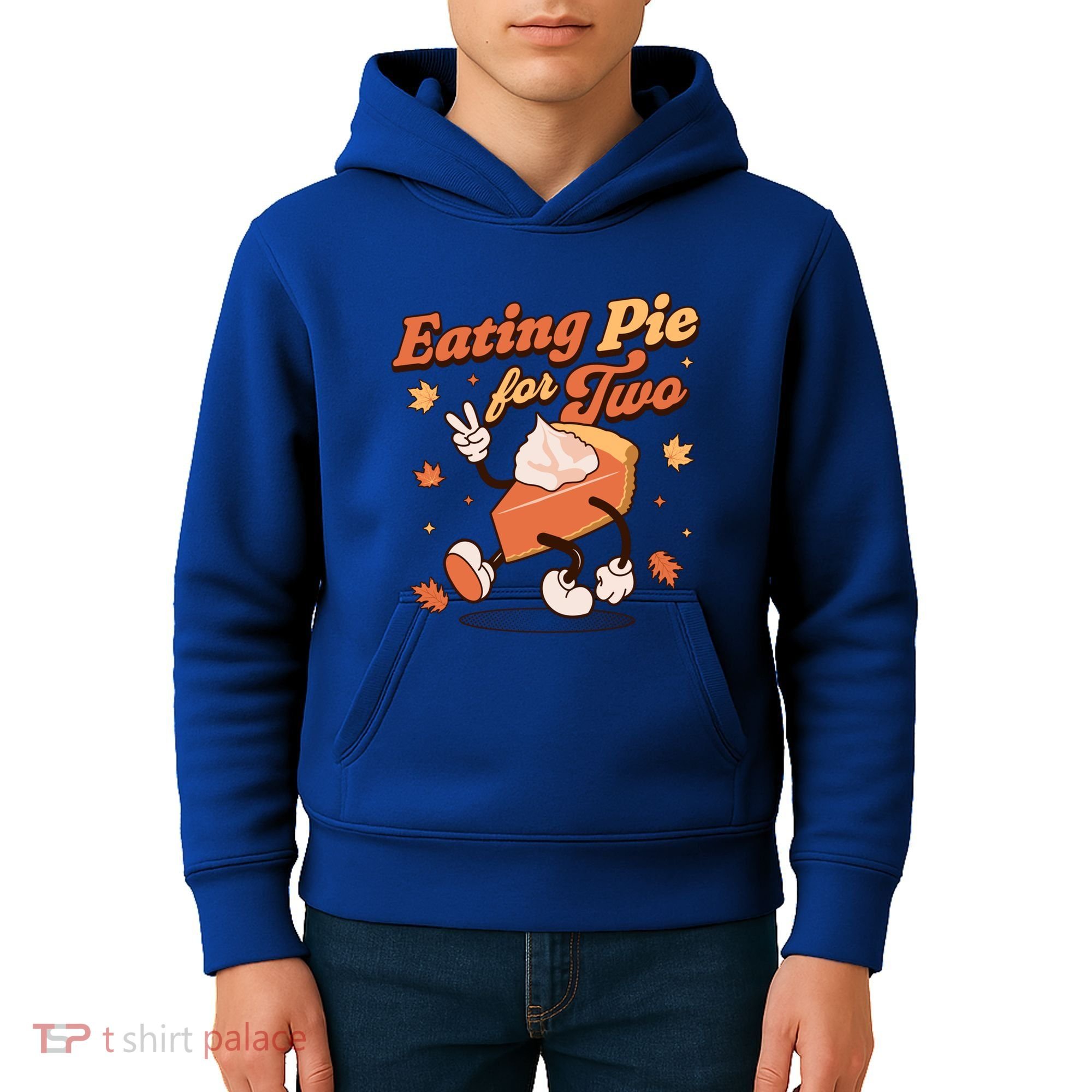 Eating Pie For Two Thanksgiving Pregnancy Announcet Funny Gift Kids Hoodie