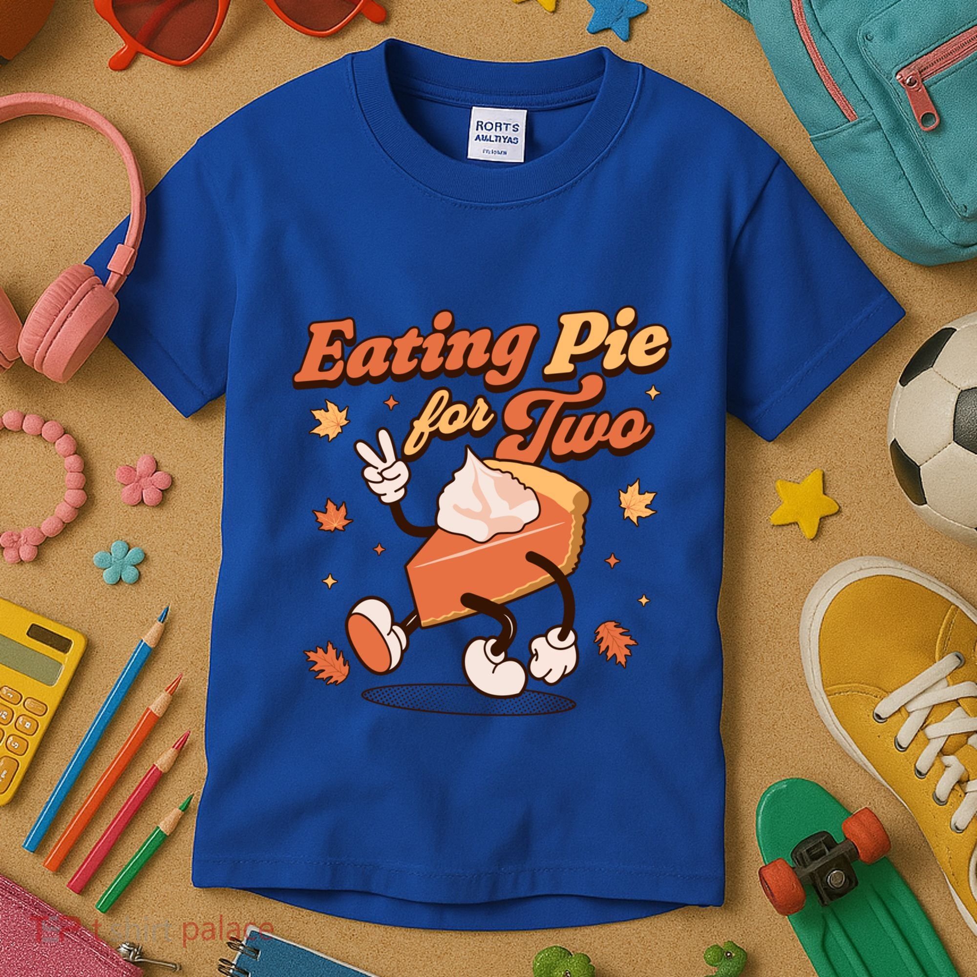 Eating Pie For Two Thanksgiving Pregnancy Announcet Funny Gift Kids T-Shirt