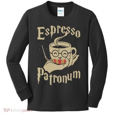 Espresso Patronum For Coffee Lovers Funny Wizard Kids Long Sleeve Shirt