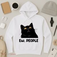 Ew People Funny Black Cat Lover Fun Cat Saying Hoodie thumb 3