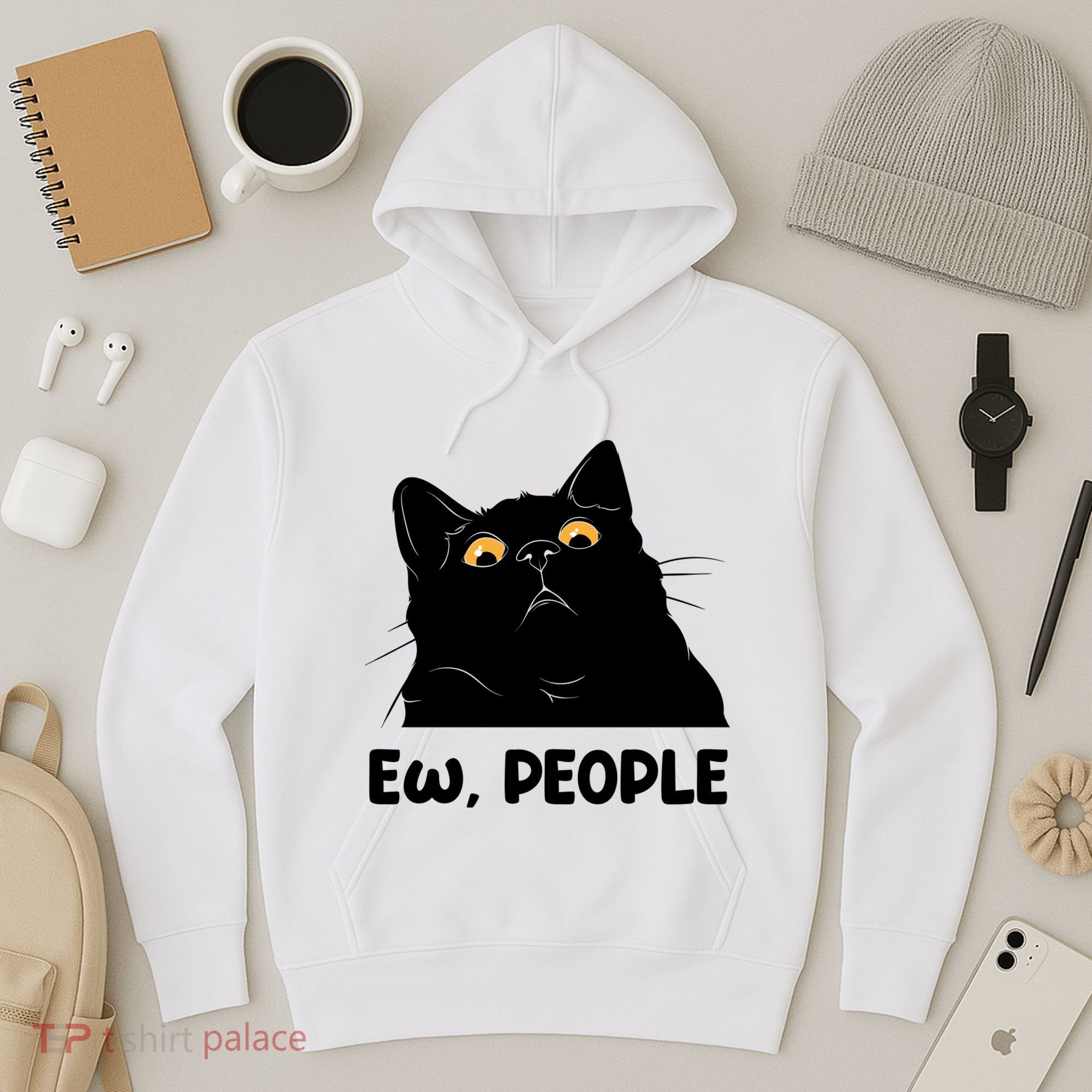 Ew People Funny Black Cat Lover Fun Cat Saying Hoodie