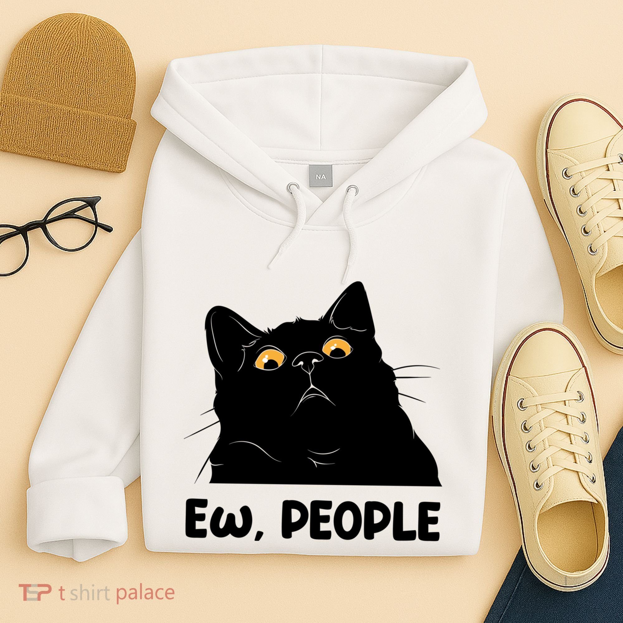 Ew People Funny Black Cat Lover Fun Cat Saying Hoodie