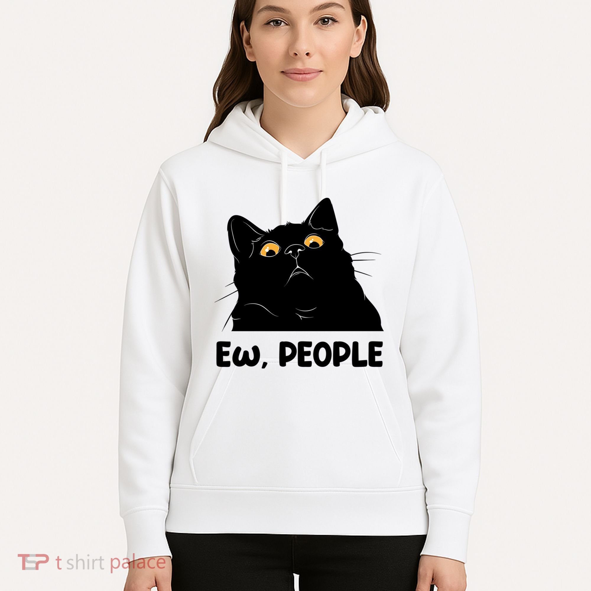 Ew People Funny Black Cat Lover Fun Cat Saying Hoodie