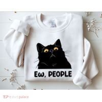 Ew People Funny Black Cat Lover Fun Cat Saying Sweatshirt thumb 2
