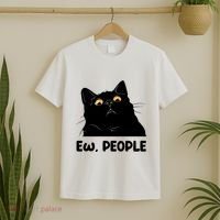Ew People Funny Black Cat Lover Fun Cat Saying T-Shirt thumb 2