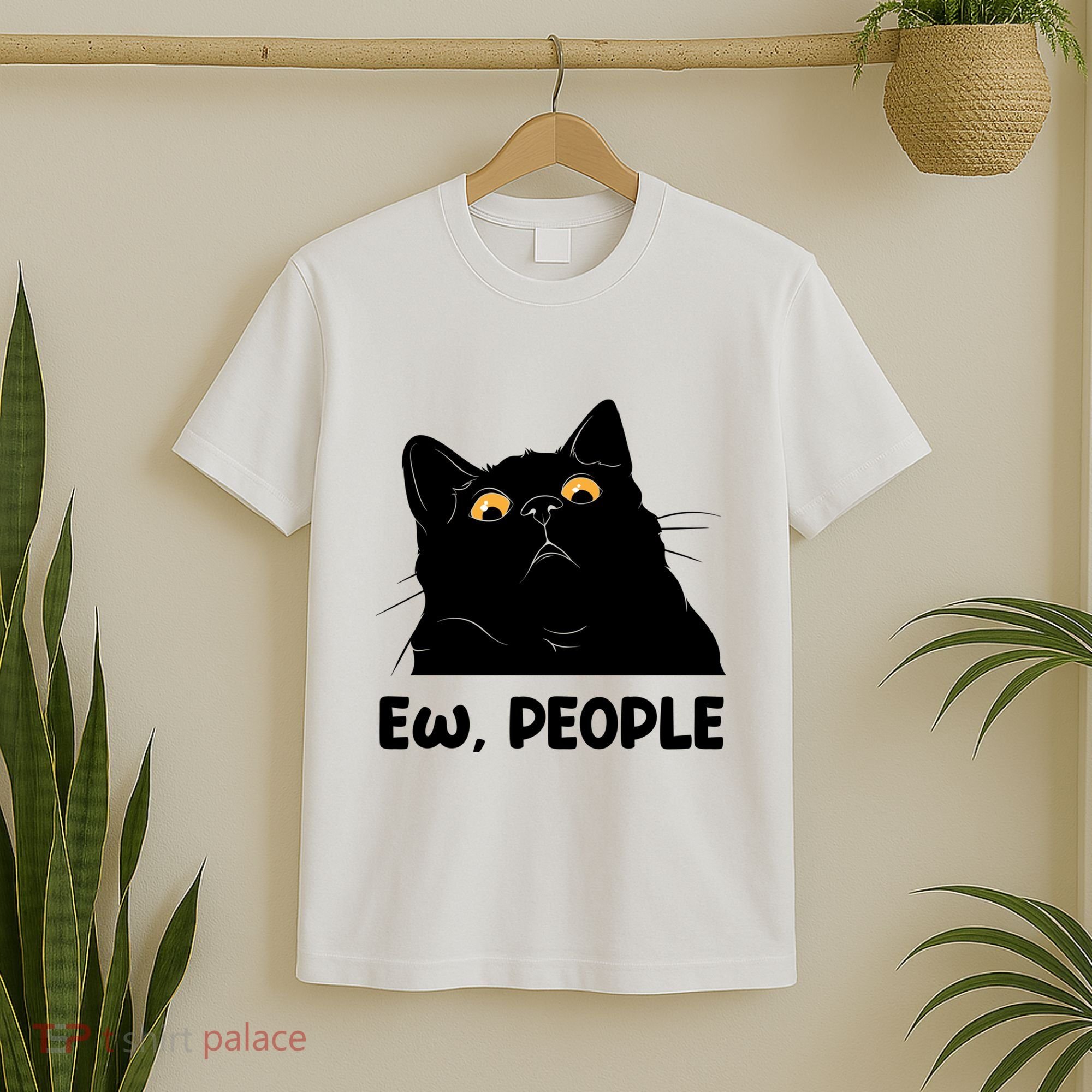 Ew People Funny Black Cat Lover Fun Cat Saying T-Shirt