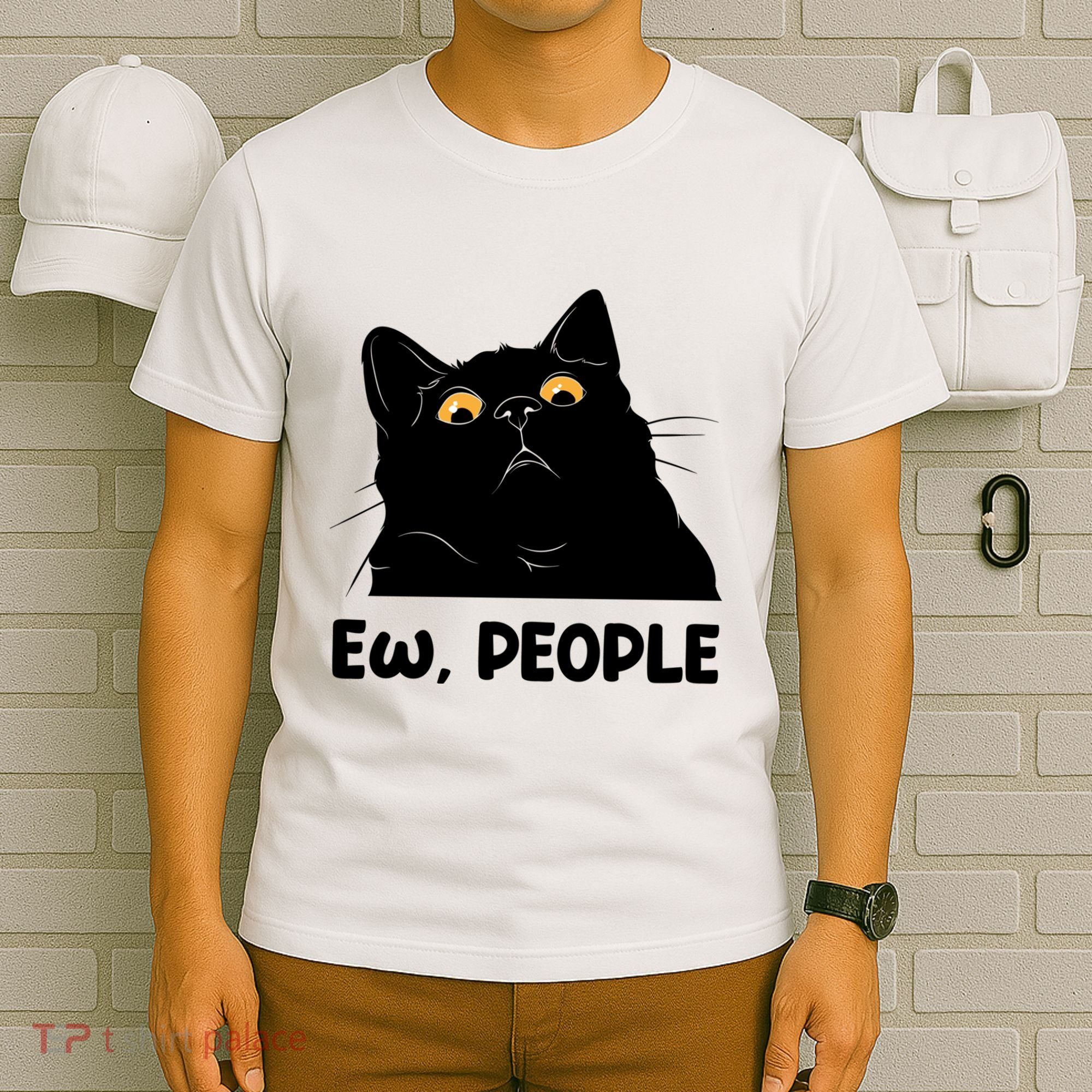 Ew People Funny Black Cat Lover Fun Cat Saying T-Shirt