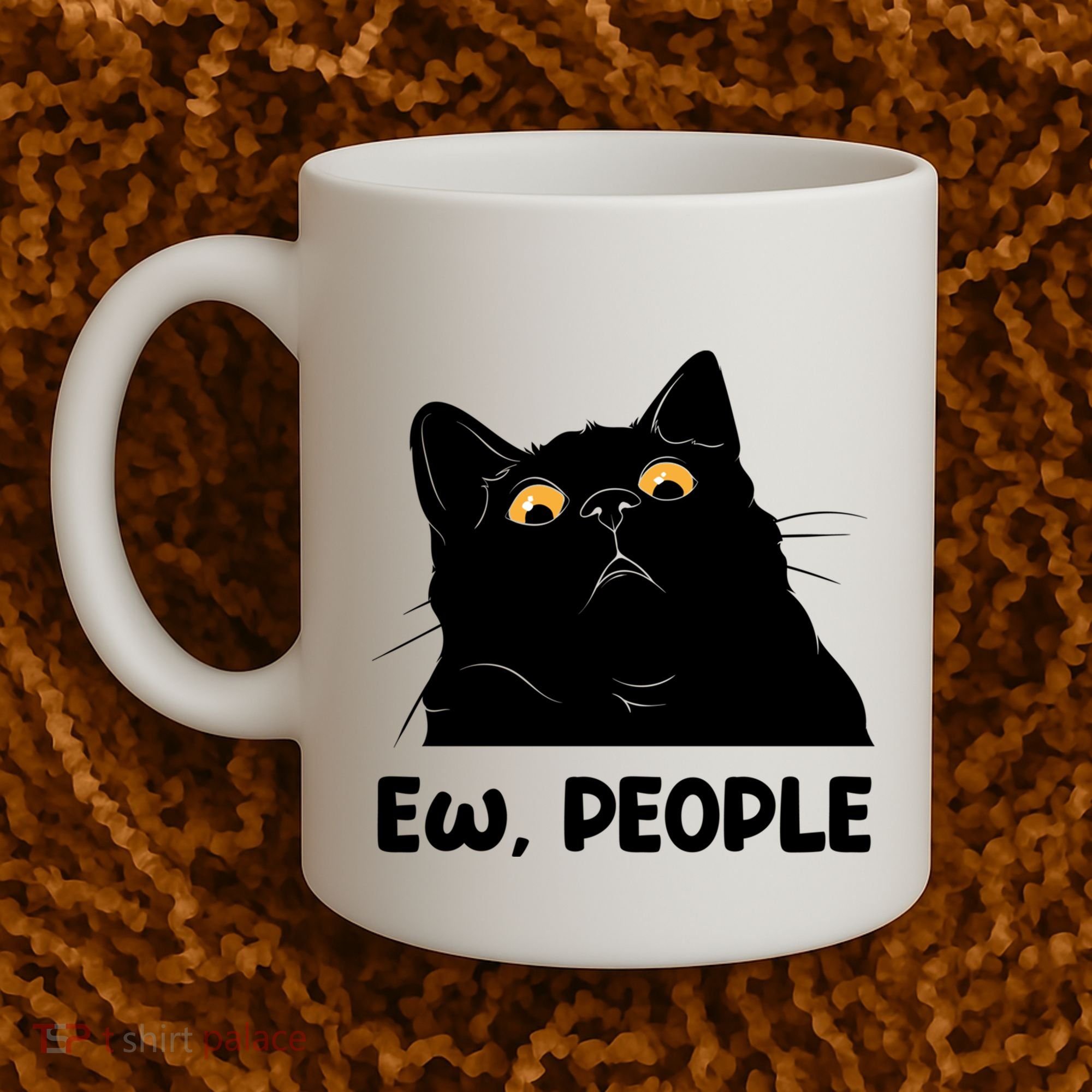 Ew People Funny Black Cat Lover Fun Cat Saying Coffee Mug