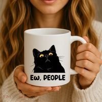 Ew People Funny Black Cat Lover Fun Cat Saying Coffee Mug thumb 3