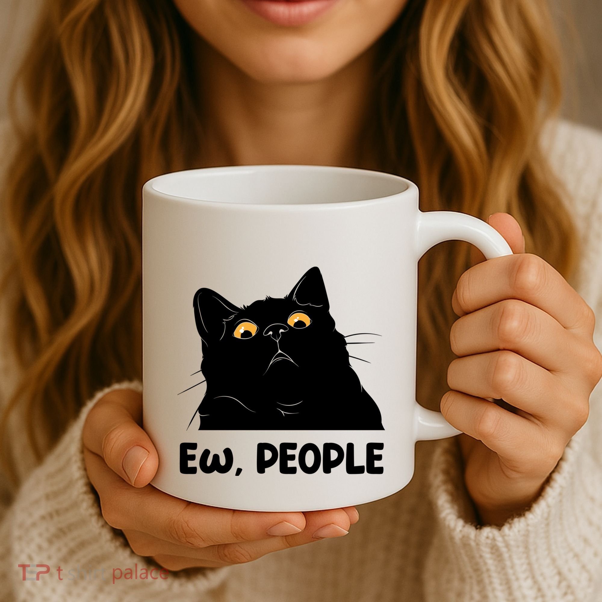Ew People Funny Black Cat Lover Fun Cat Saying Coffee Mug