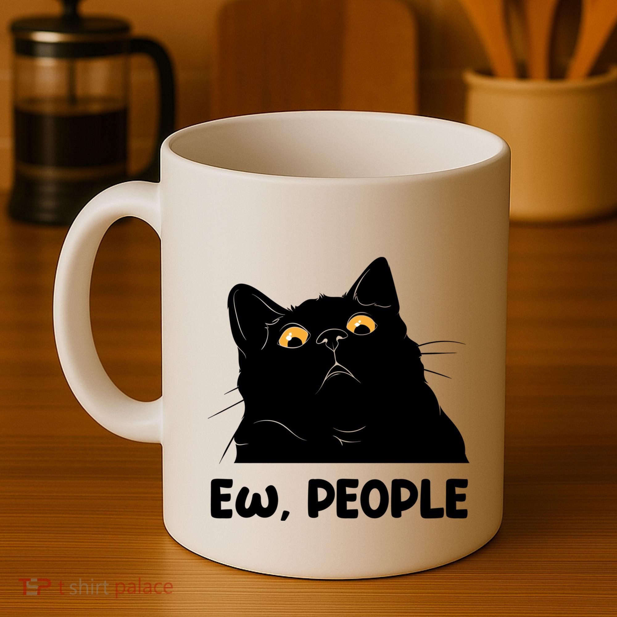 Ew People Funny Black Cat Lover Fun Cat Saying Coffee Mug