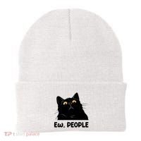 Ew People Funny Black Cat Lover Fun Cat Saying Beanie thumb 0