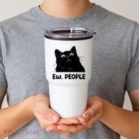 Ew People Funny Black Cat Lover Fun Cat Saying Tumbler thumb 2
