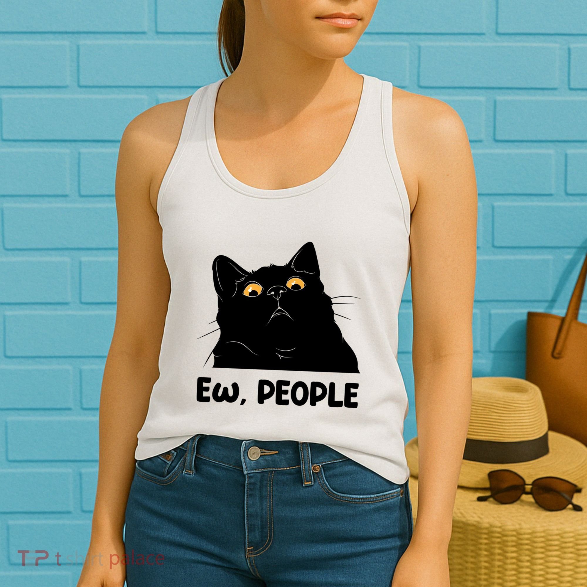 Ew People Funny Black Cat Lover Fun Cat Saying Women's Tank Top