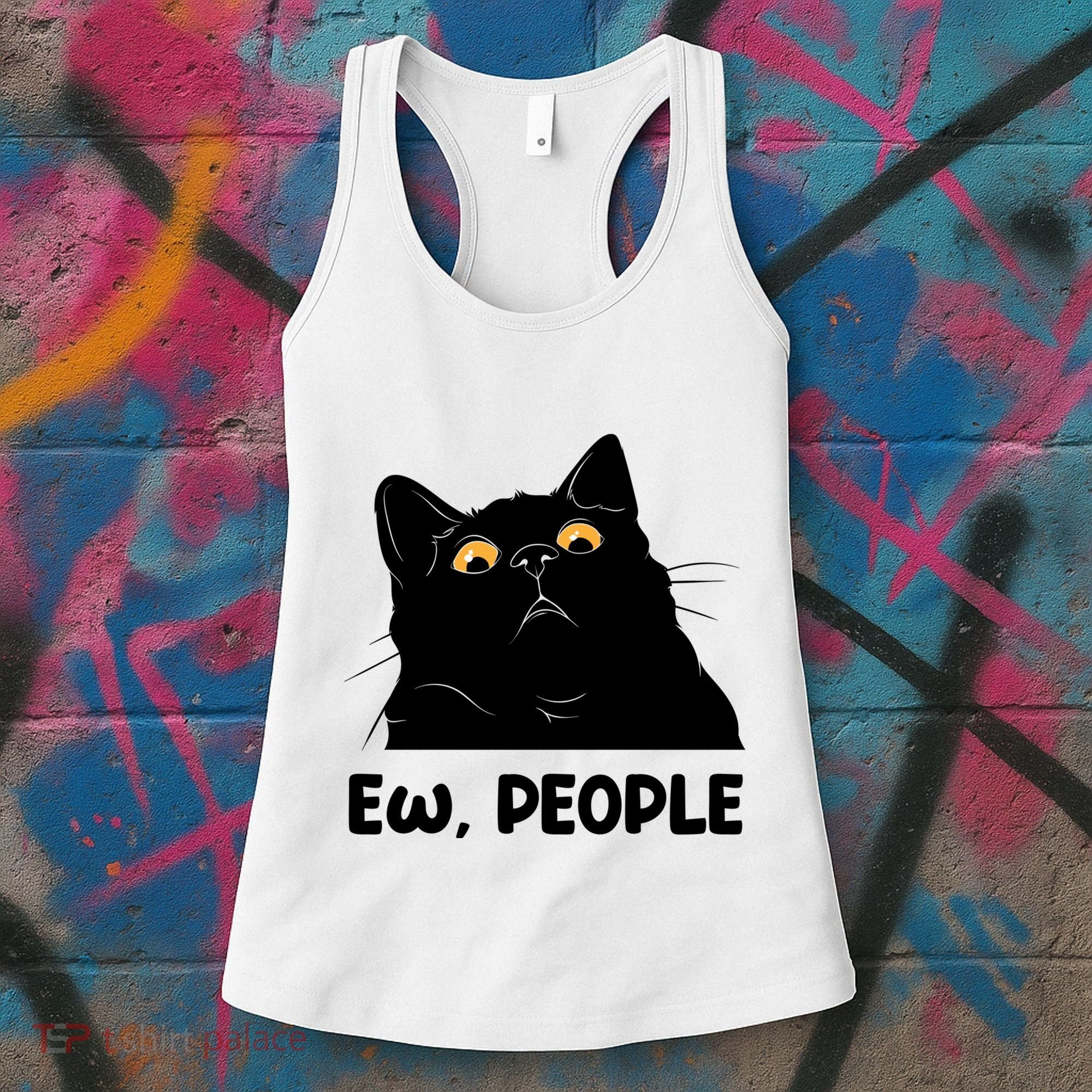 Ew People Funny Black Cat Lover Fun Cat Saying Women's Tank Top