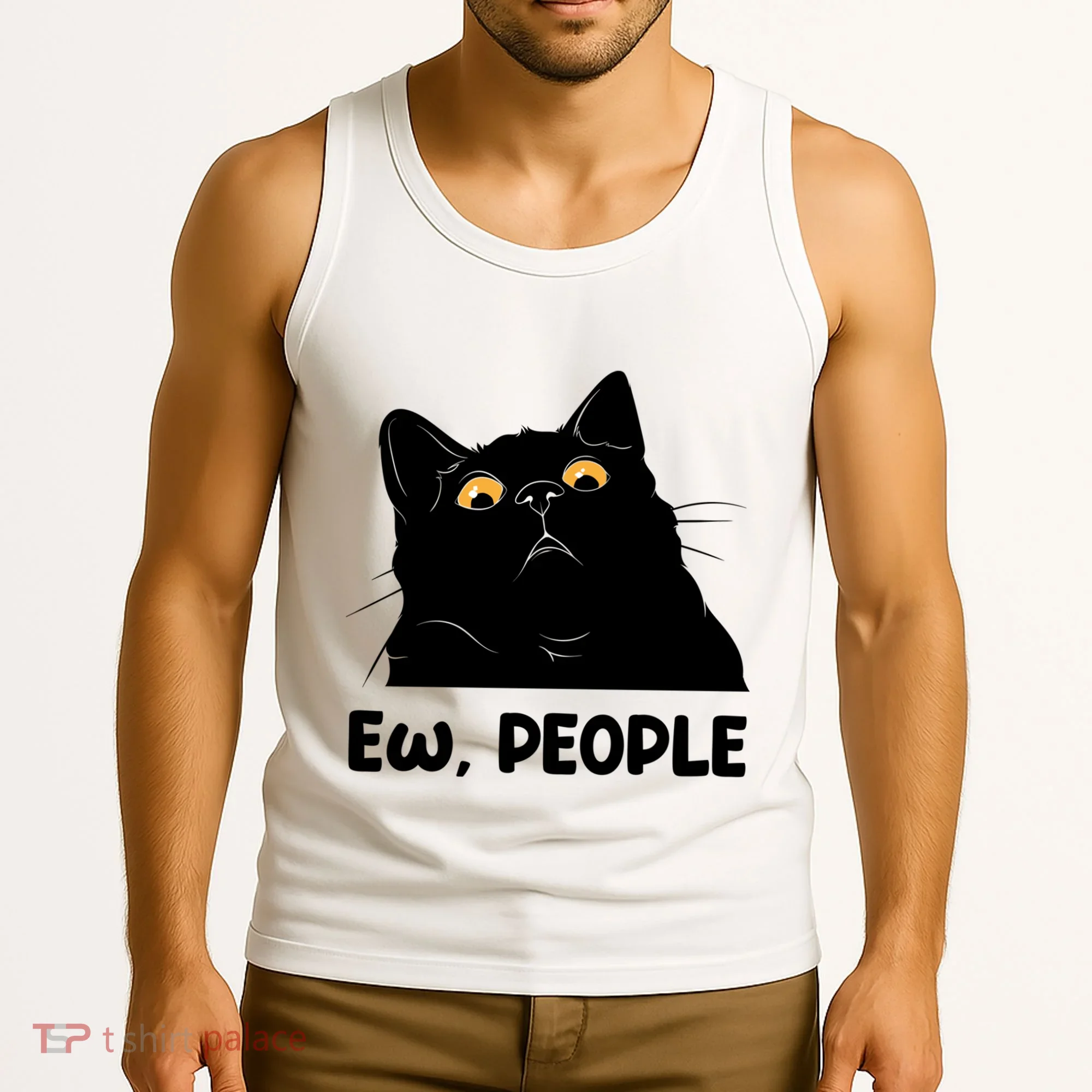 Ew People Funny Black Cat Lover Fun Cat Saying Tank Top