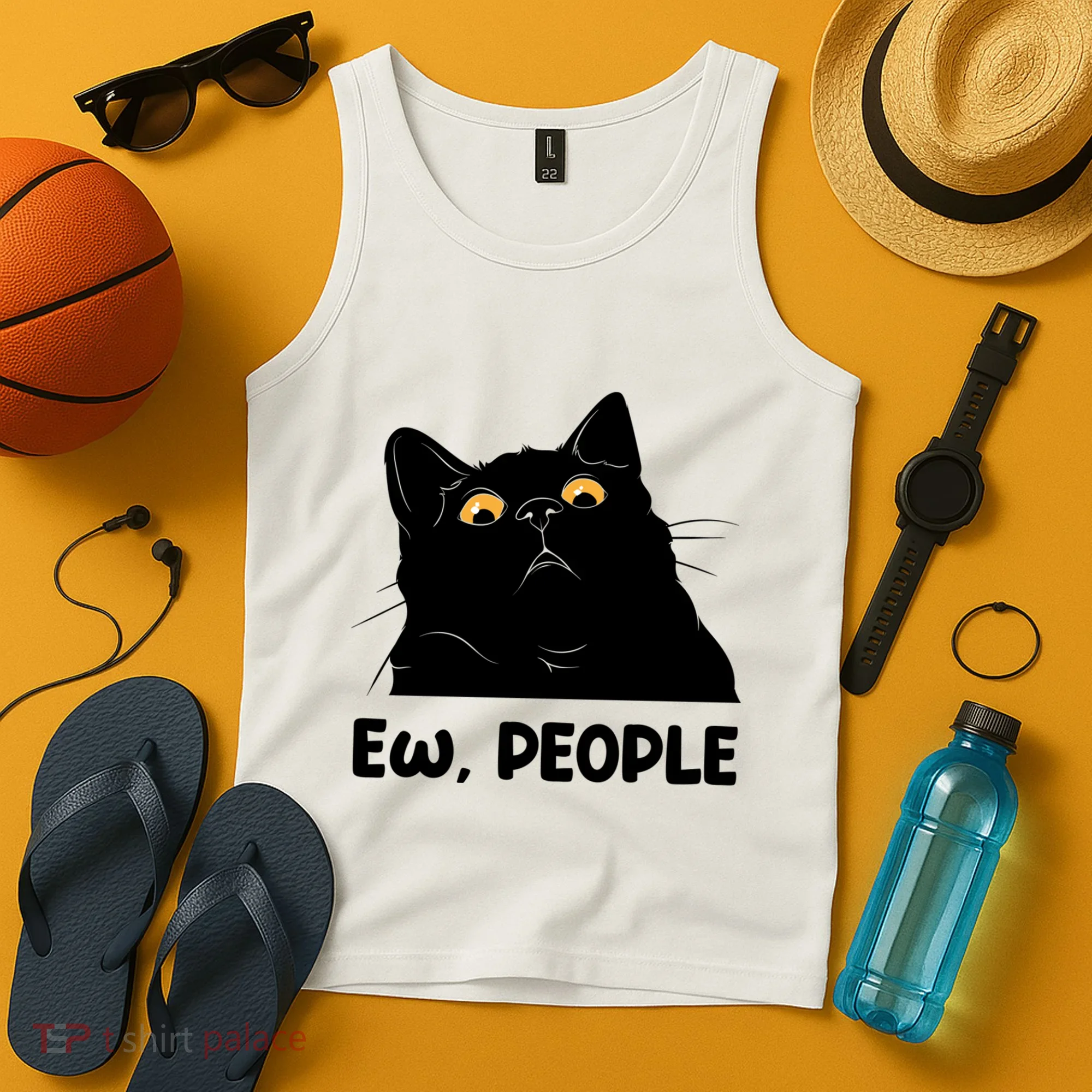 Ew People Funny Black Cat Lover Fun Cat Saying Tank Top