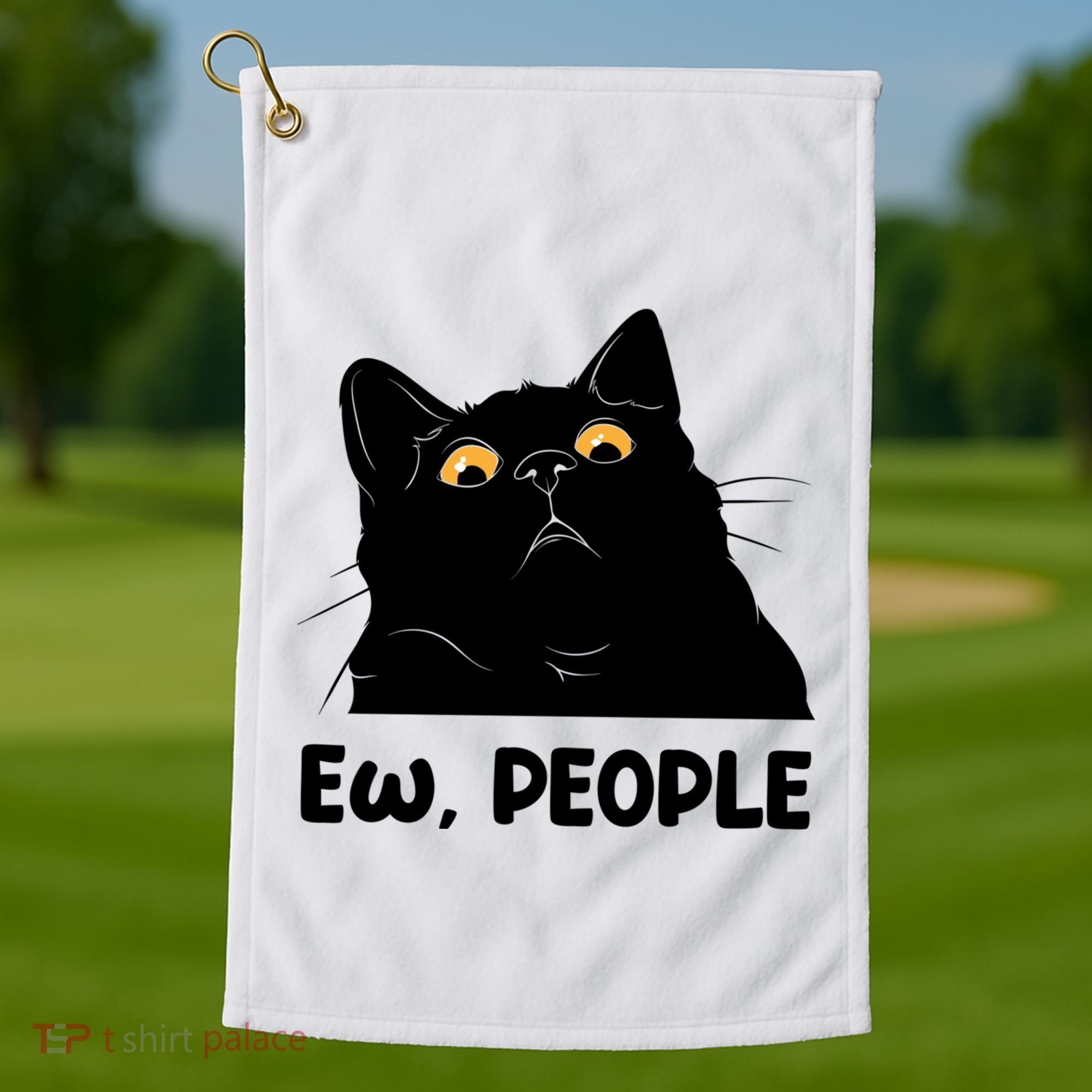Ew People Funny Black Cat Lover Fun Cat Saying Golf Towel