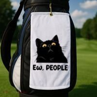 Ew People Funny Black Cat Lover Fun Cat Saying Golf Towel thumb 2