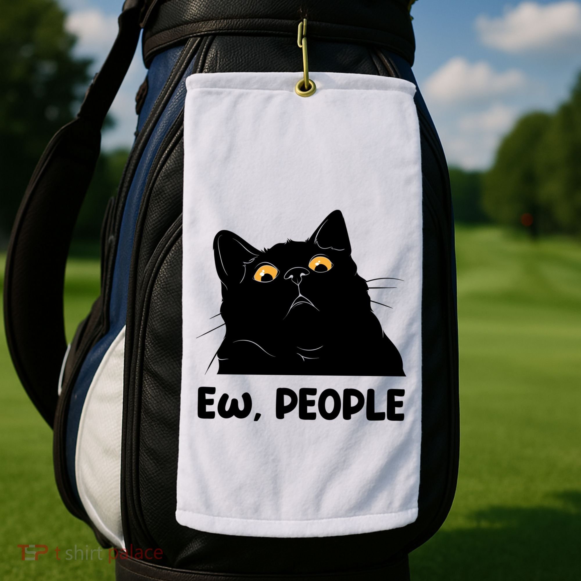 Ew People Funny Black Cat Lover Fun Cat Saying Golf Towel