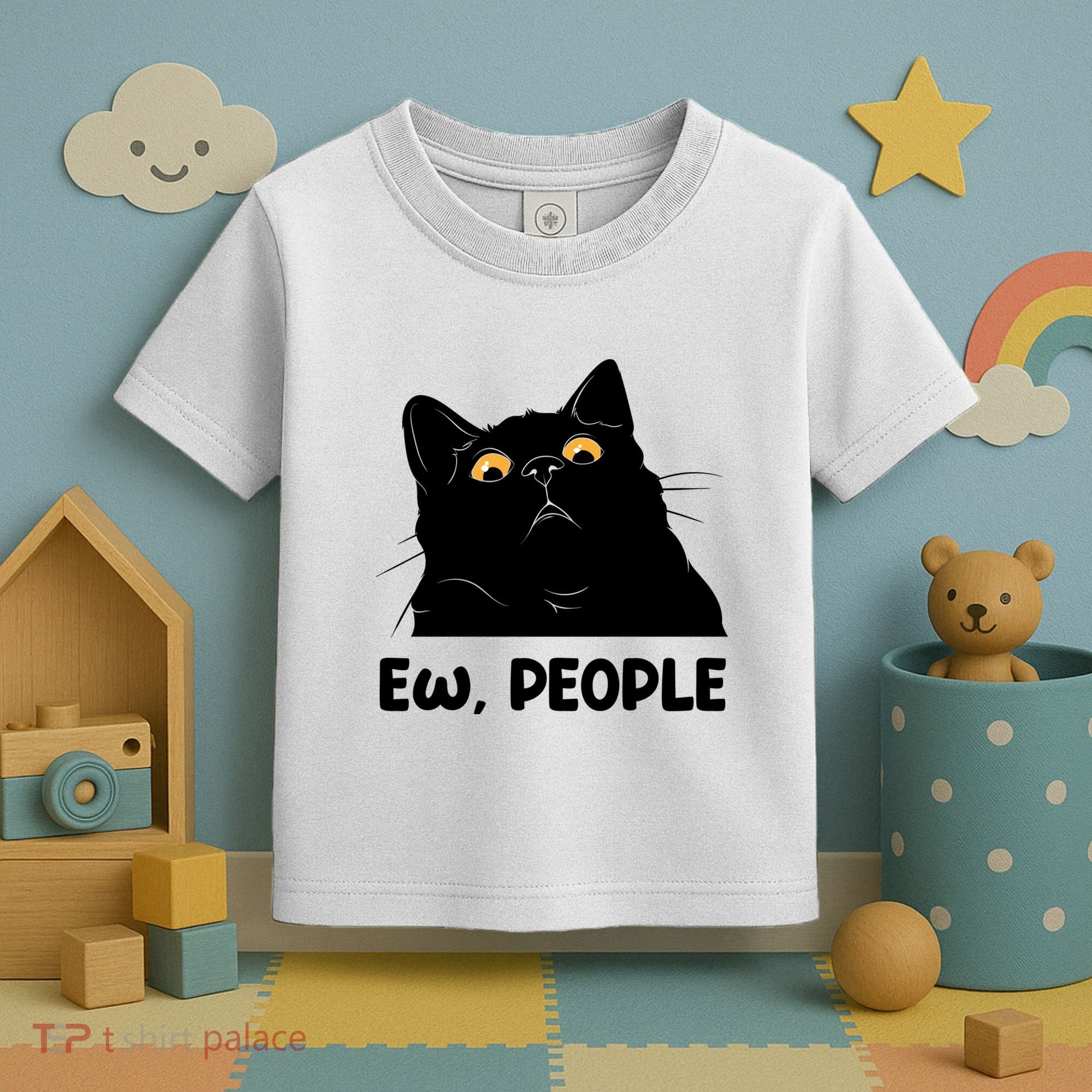 Ew People Funny Black Cat Lover Fun Cat Saying Toddler T-Shirt
