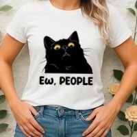 Ew People Funny Black Cat Lover Fun Cat Saying Women's T-Shirt thumb 2