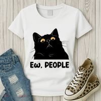 Ew People Funny Black Cat Lover Fun Cat Saying Women's T-Shirt thumb 3