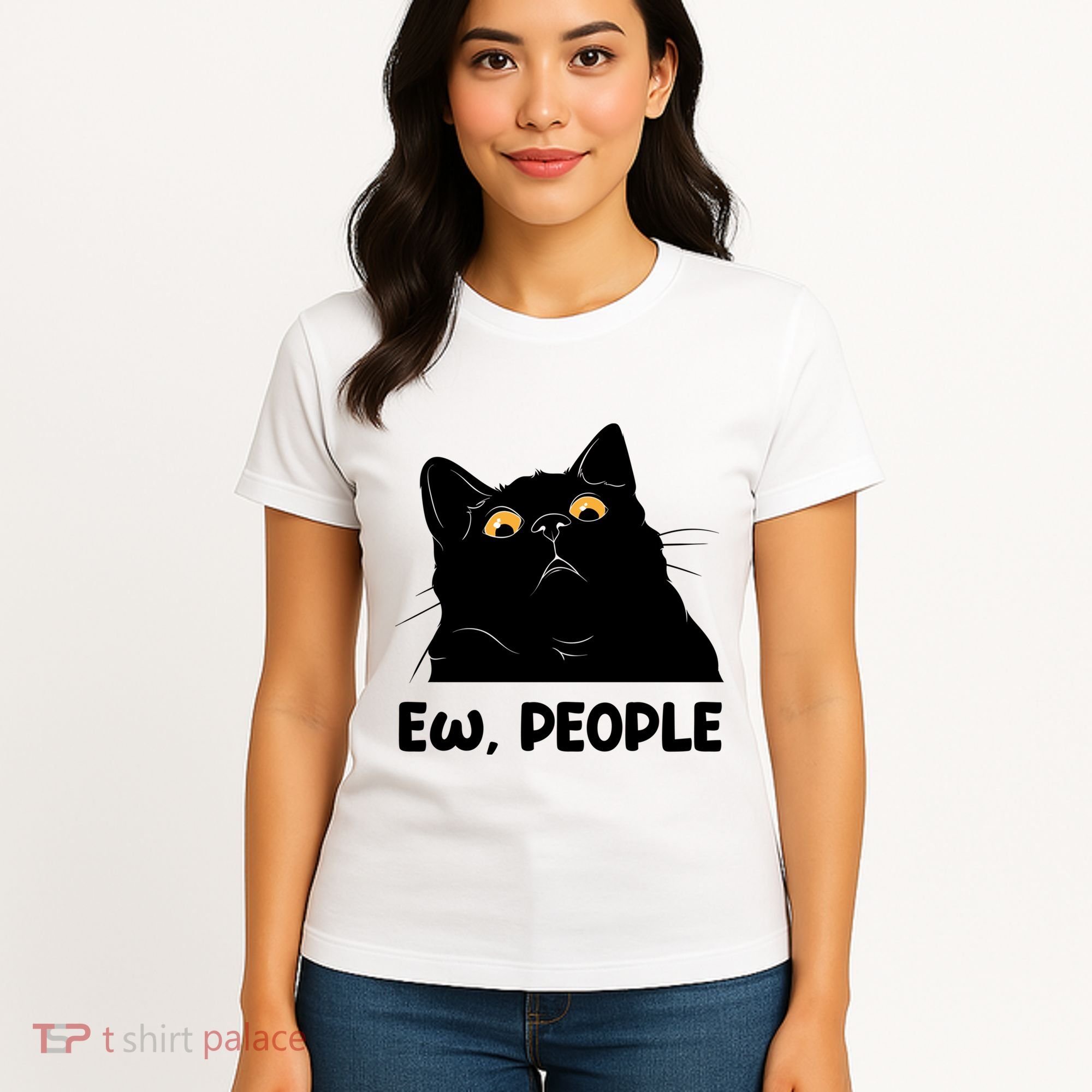 Ew People Funny Black Cat Lover Fun Cat Saying Women's T-Shirt