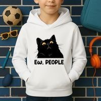 Ew People Funny Black Cat Lover Fun Cat Saying Kids Hoodie thumb 2
