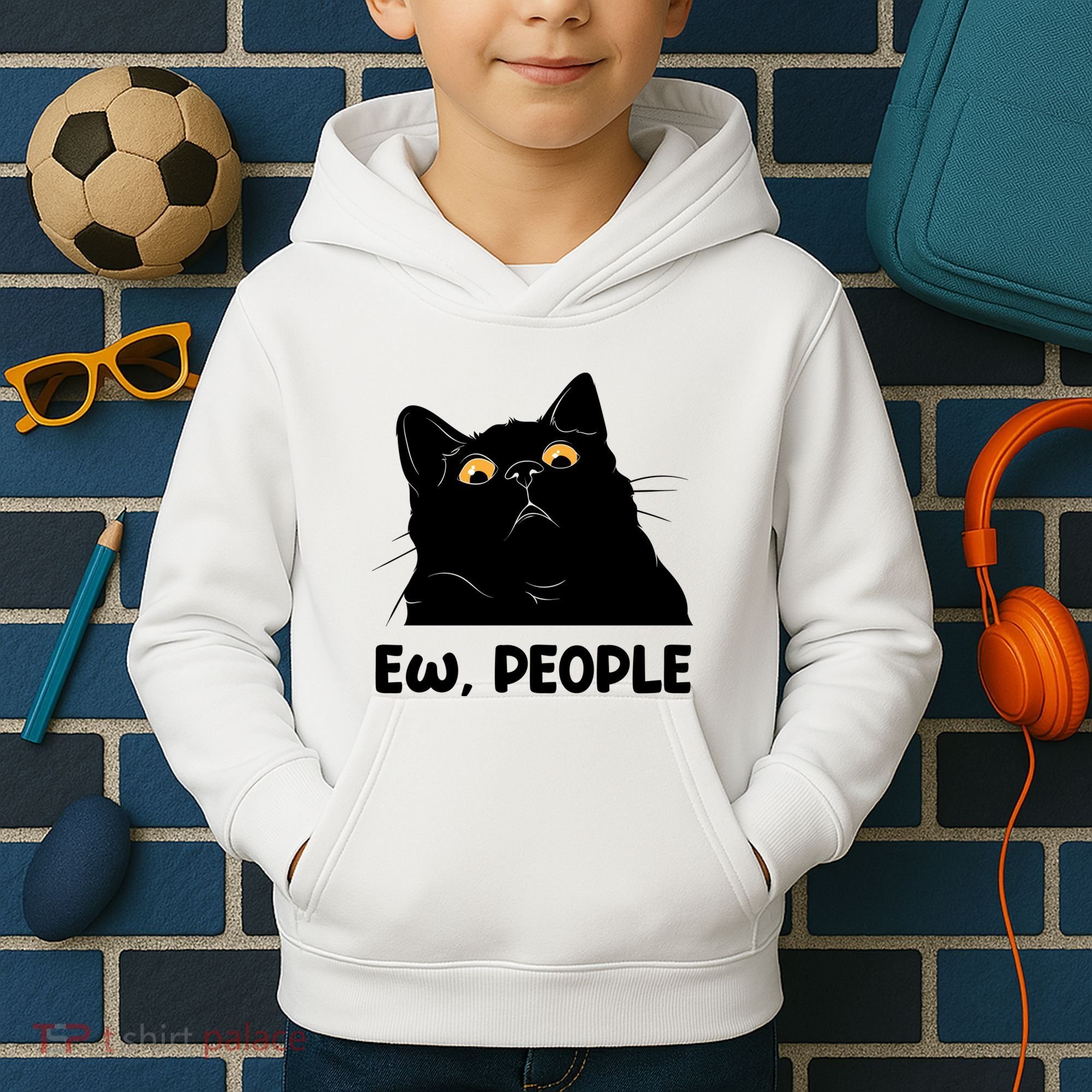 Ew People Funny Black Cat Lover Fun Cat Saying Kids Hoodie