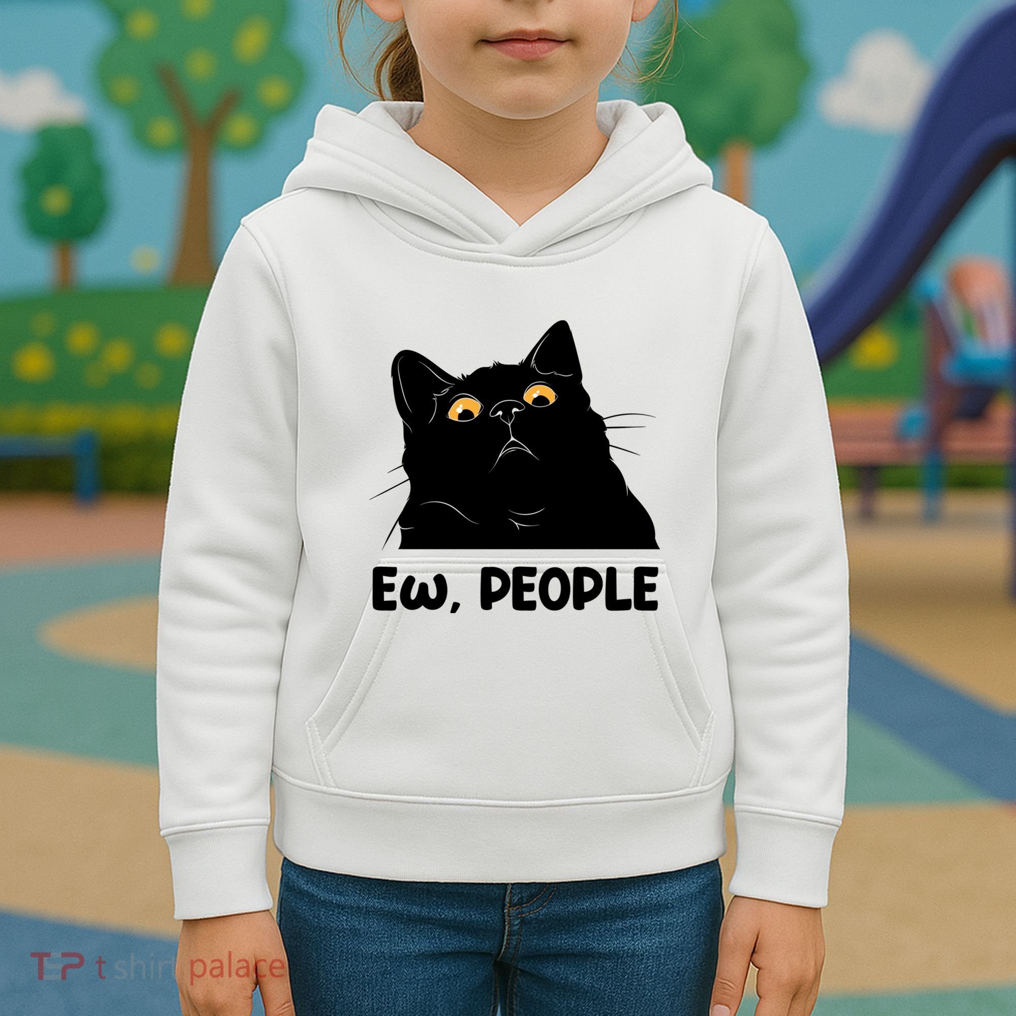 Ew People Funny Black Cat Lover Fun Cat Saying Kids Hoodie