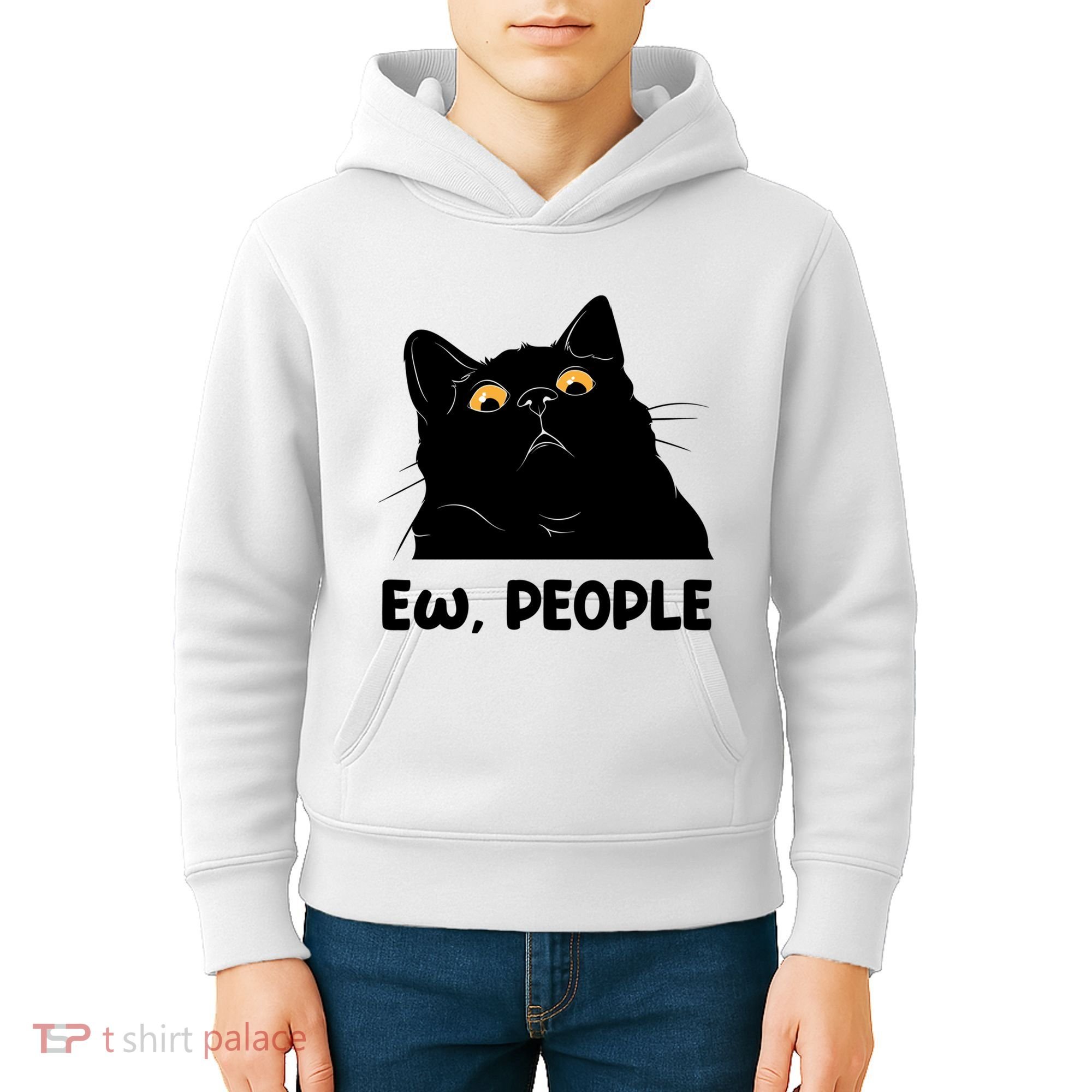 Ew People Funny Black Cat Lover Fun Cat Saying Kids Hoodie