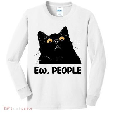 Ew People Funny Black Cat Lover Fun Cat Saying Kids Long Sleeve Shirt