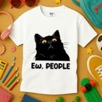Ew People Funny Black Cat Lover Fun Cat Saying Kids T-Shirt thumb 3