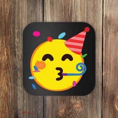 Emoticon Partying Face Birthday Coaster
