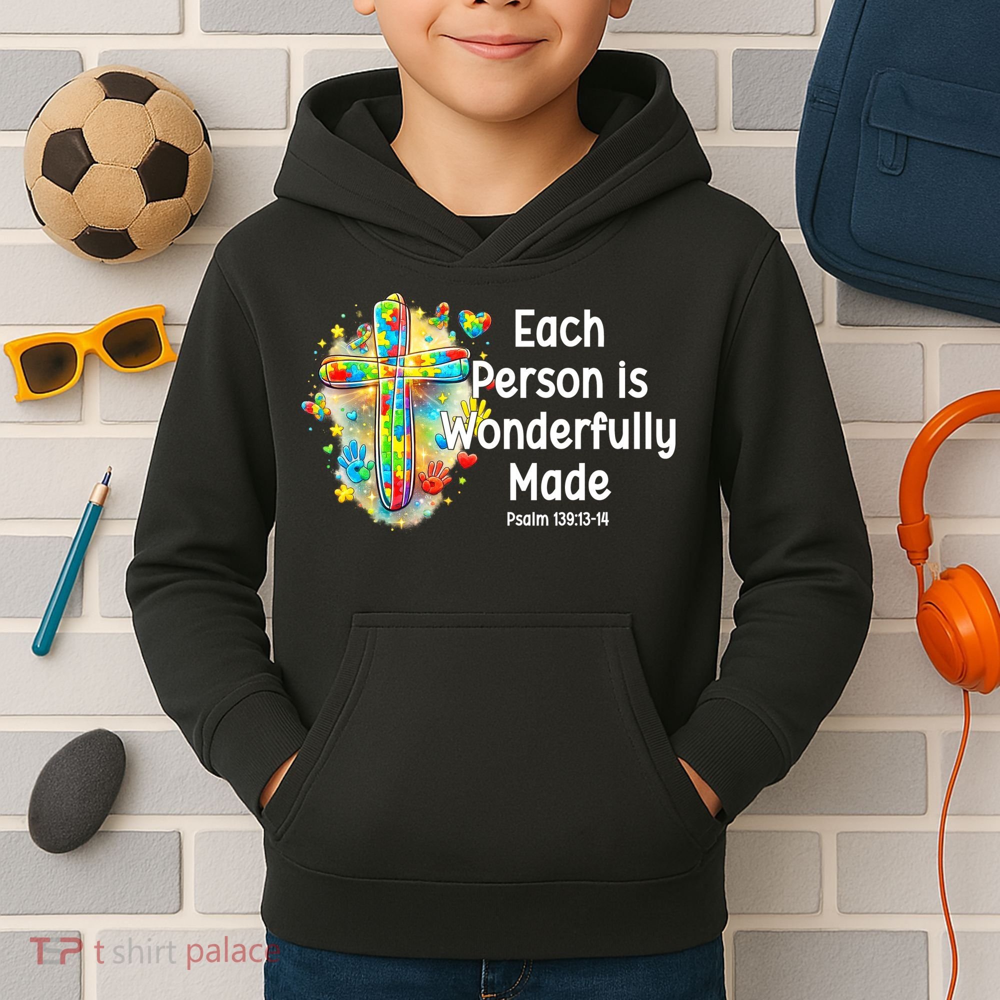 Each Person Is Wonderfully Made Christian Autism Kids Hoodie