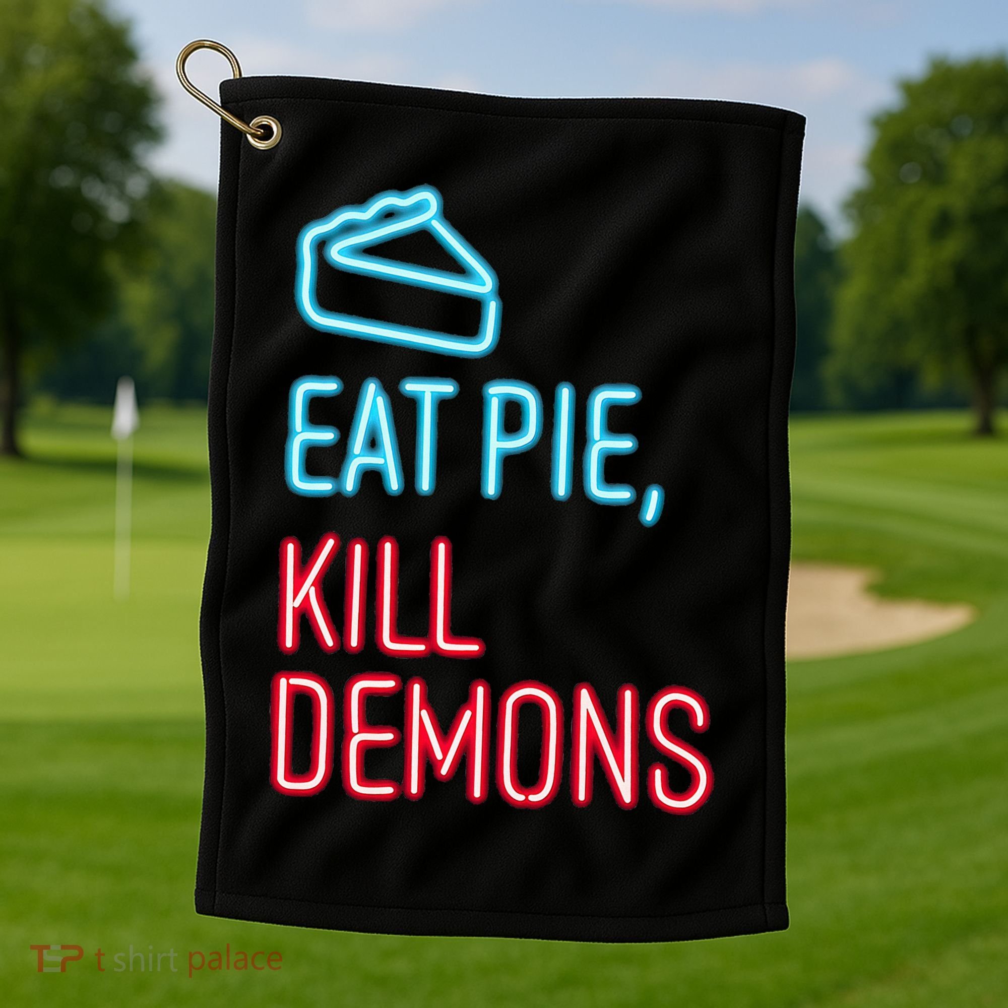 Eat Pie Kill Demons Supernatural Golf Towel