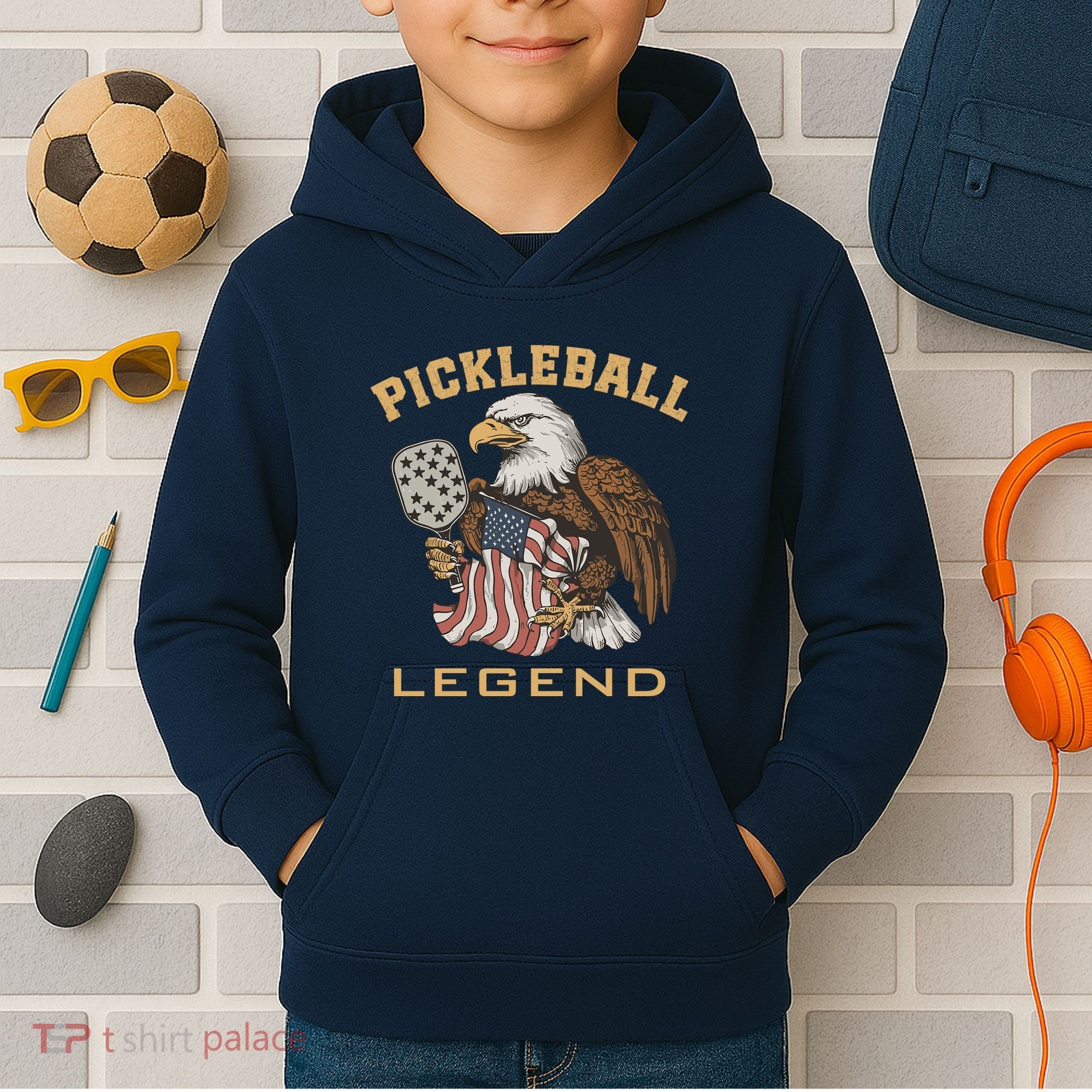 Eagle Paddleball Lover Usa Eagle American Pickleball Player Kids Hoodie