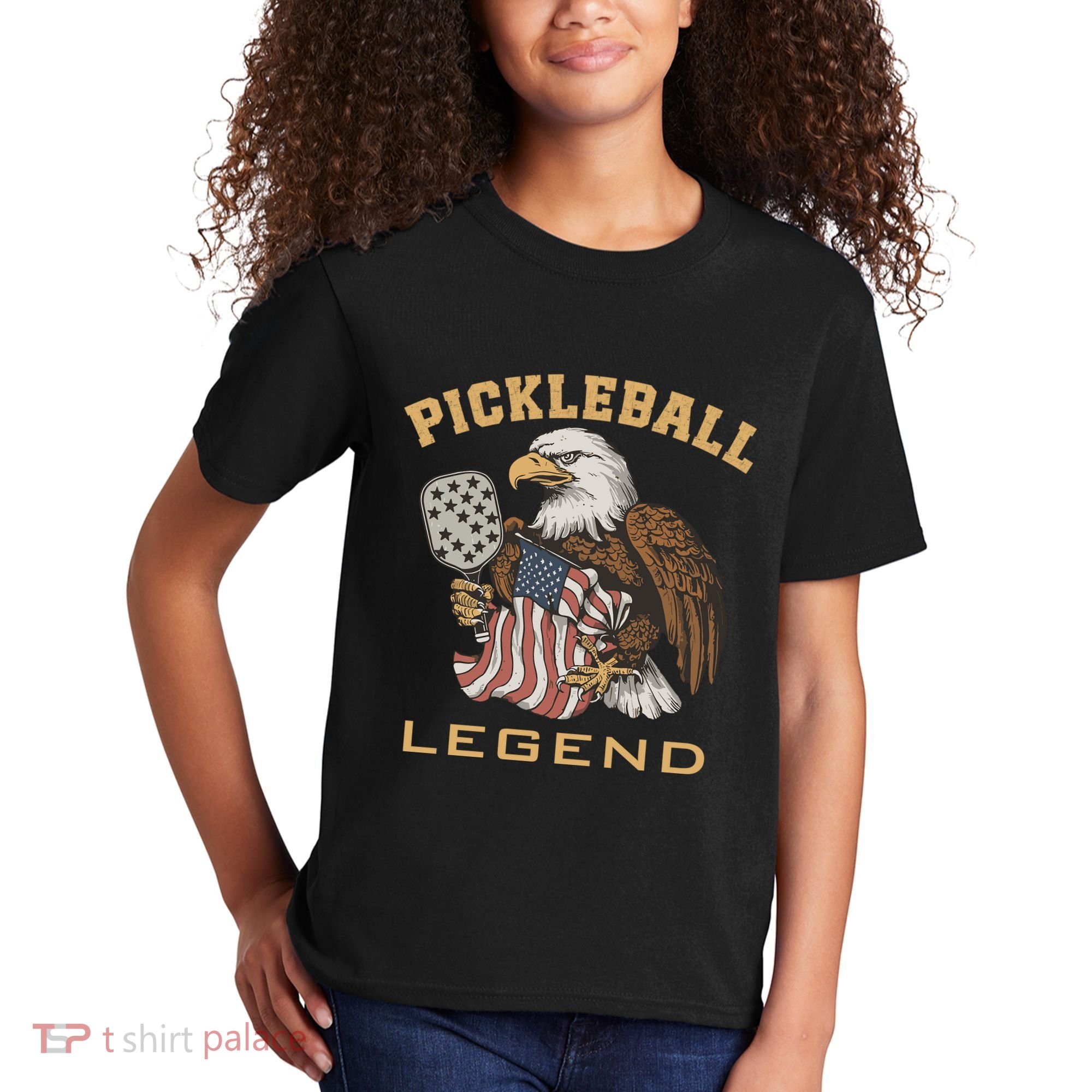 Eagle Paddleball Lover Usa Eagle American Pickleball Player Kids T-Shirt
