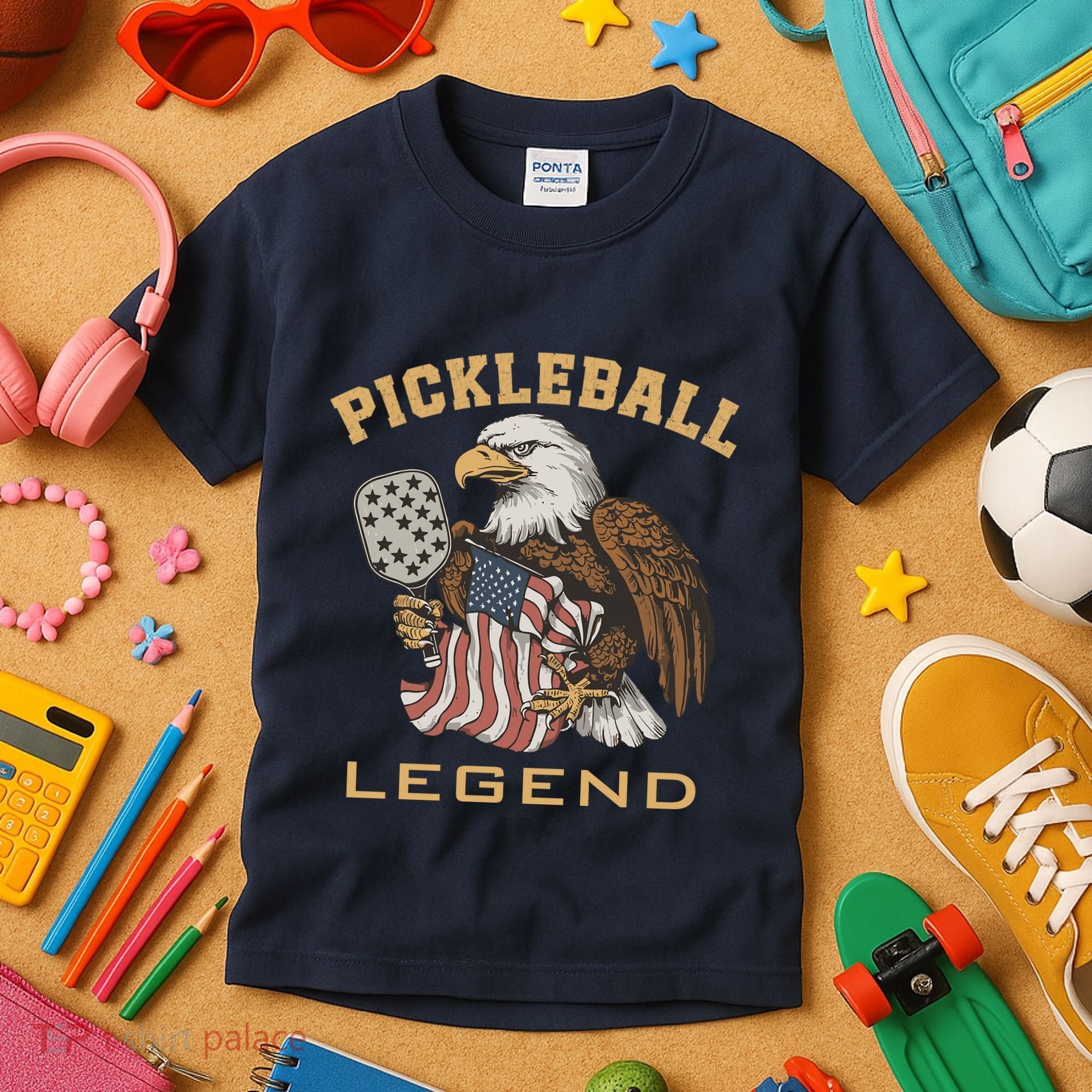 Eagle Paddleball Lover Usa Eagle American Pickleball Player Kids T-Shirt