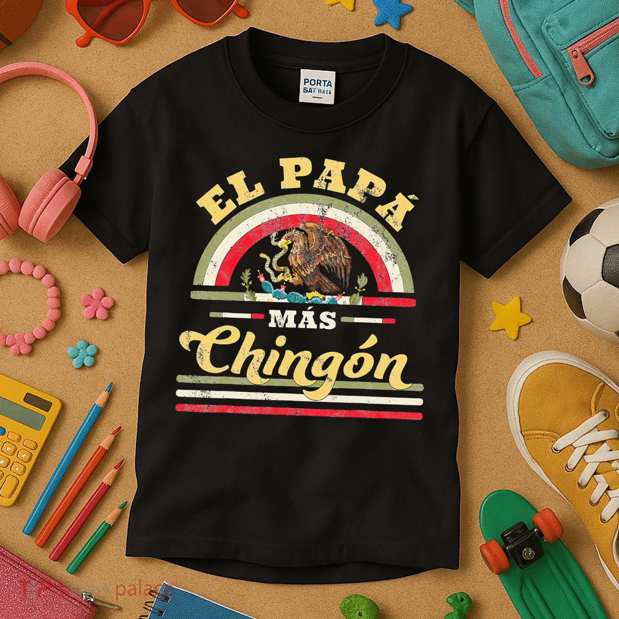 El Papa Mas Chingon Funny Mexican Flag Cool Dad Gift Regalo Kids T-Shirt