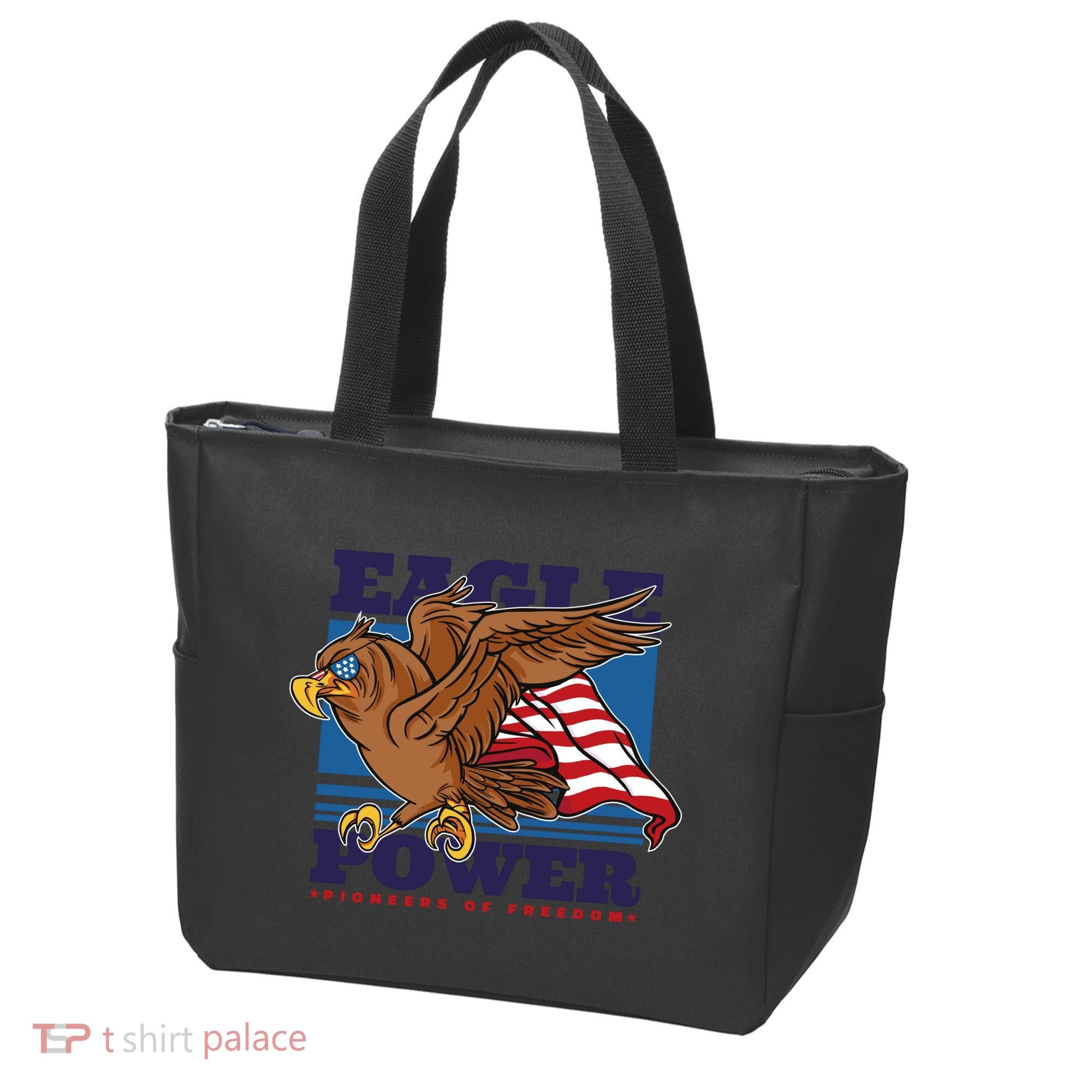 Eagle Power Pioneers Of Freedom American Flag Tote Bag