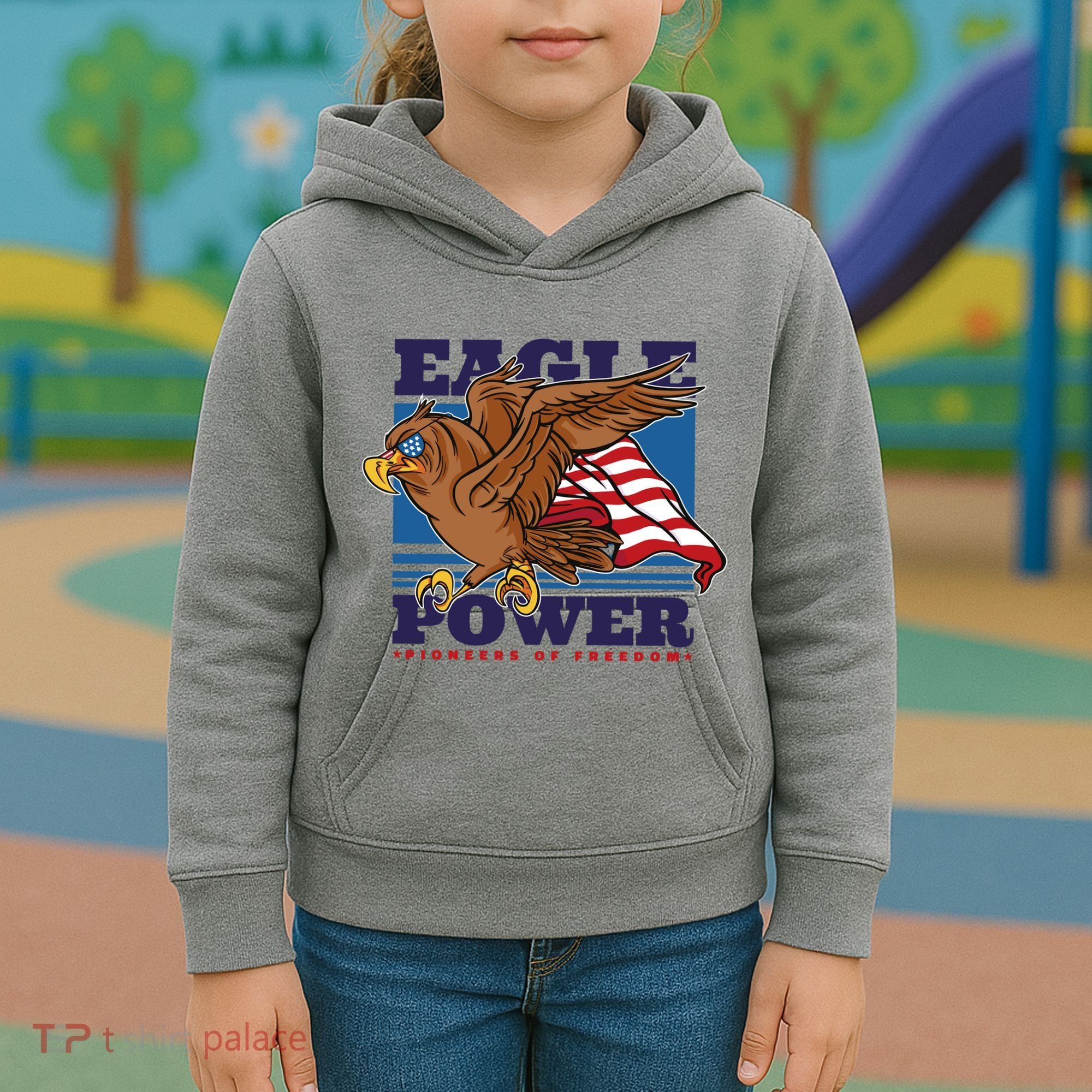 Eagle Power Pioneers Of Freedom American Flag Kids Hoodie