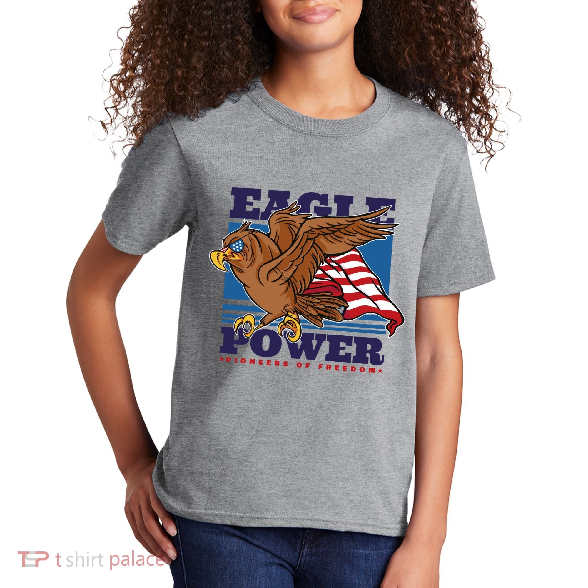 Eagle Power Pioneers Of Freedom American Flag Kids T-Shirt